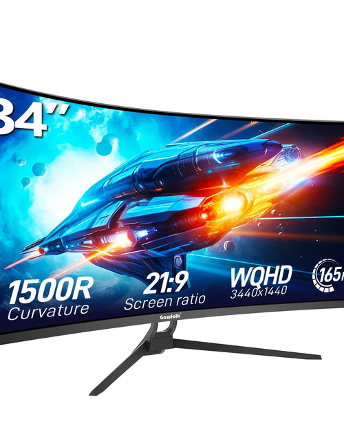 Load image into Gallery viewer, 34 Inch Ultrawide Curved Gaming Monitor, 1500R PC Screen 165Hz UWQHD 3440X1440, Curved Computer Screen with Freesync and Eye Care Technology
