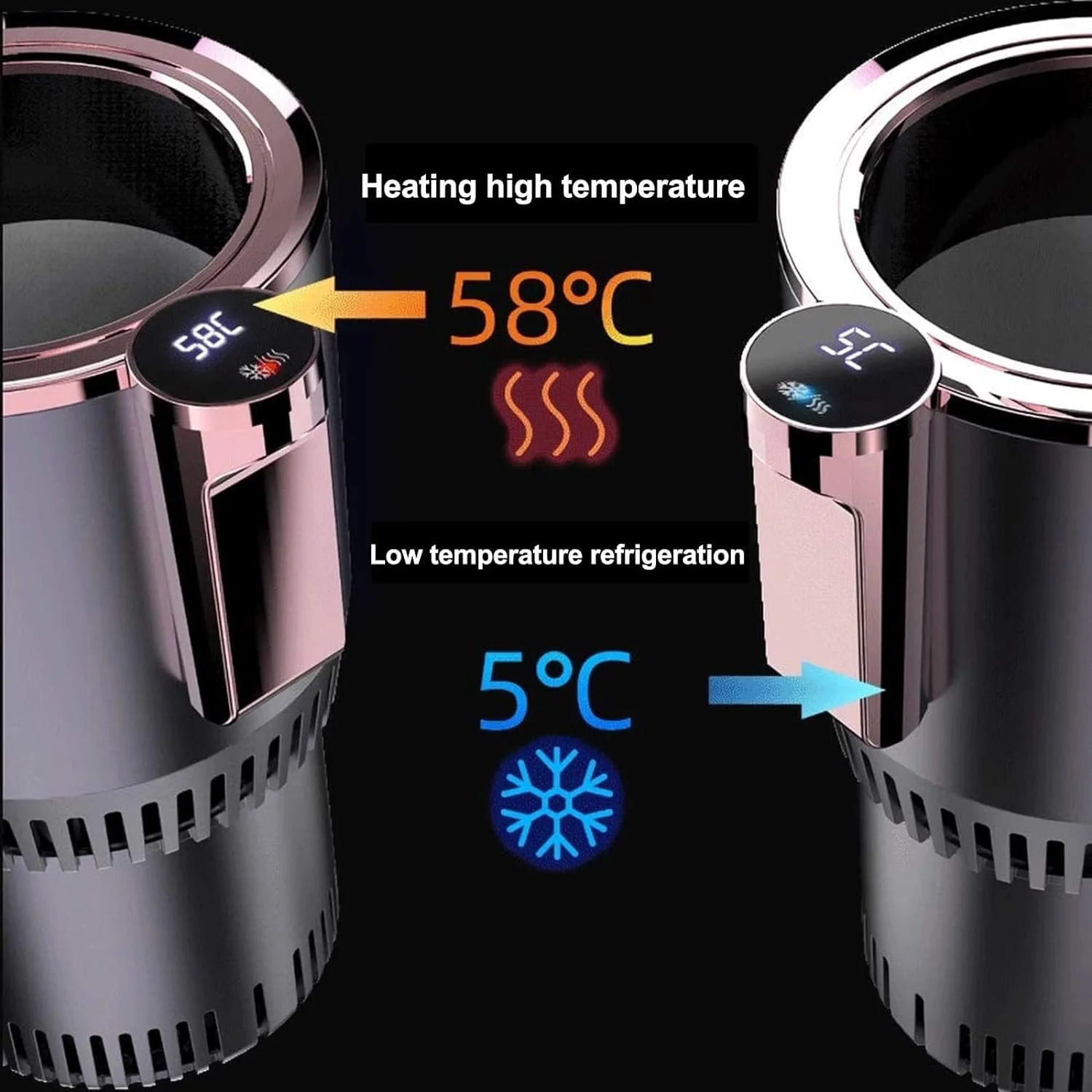 Car Cup Cooler Warmer, 2 in 1 Cooling Heating Mug Holder Cigarette Lighter Powered with LCD Display, Purple