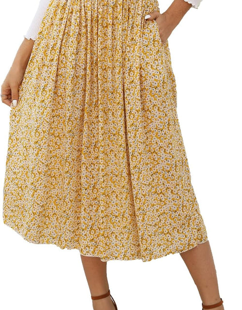 Load image into Gallery viewer, Women&#39;S Skirts High Elastic Waist Casual Skirt Pleated Floral/Solid Long Skirts with Pockets
