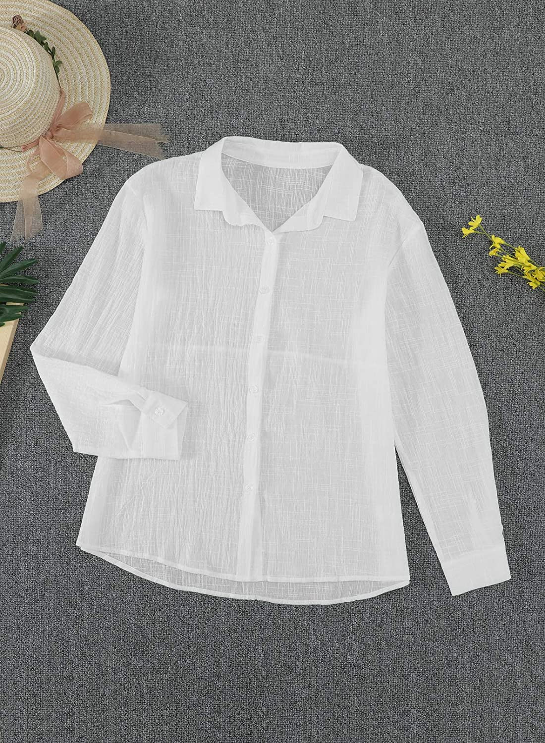 Womens V Neck Roll up Sleeve Button down Blouses Tops