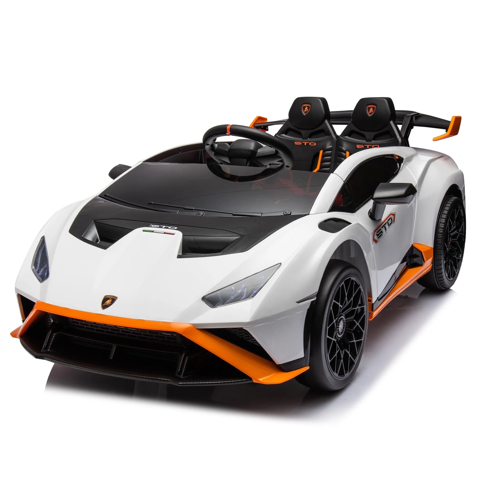 Lamborghini 24 V Ride on Sports Car with Remote Control, Licensed Lamborghini STO Battery Powered Ride on Toy Cars W/Dynamic Music/360° Spin/Drift/Bluetooth/Led Light, Electric Car for Kids 3-8, White