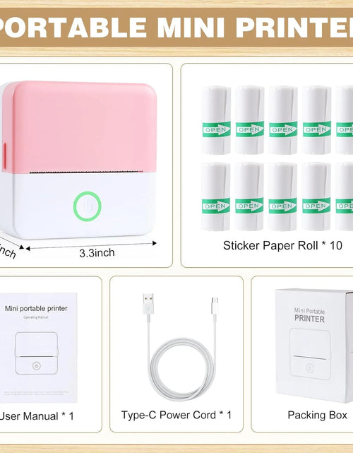 Load image into Gallery viewer, Thermal Mini Printer, Portable Inkless Sticker Maker, Bluetooth Printer for Phone, Wireless Label Printer with Tape, Free Cut Small Pocket Printer for Notes&amp;Children DIY, Compatible with Ios&amp;Android
