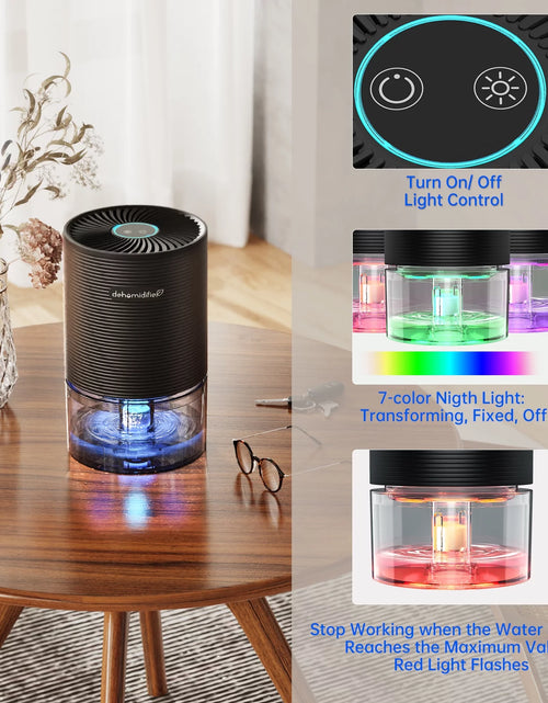 Load image into Gallery viewer, Small Dehumidifiers for Bedroom 27Oz with Auto-Off,7 Colors LED Light up to 215 Sq.Ft-Black
