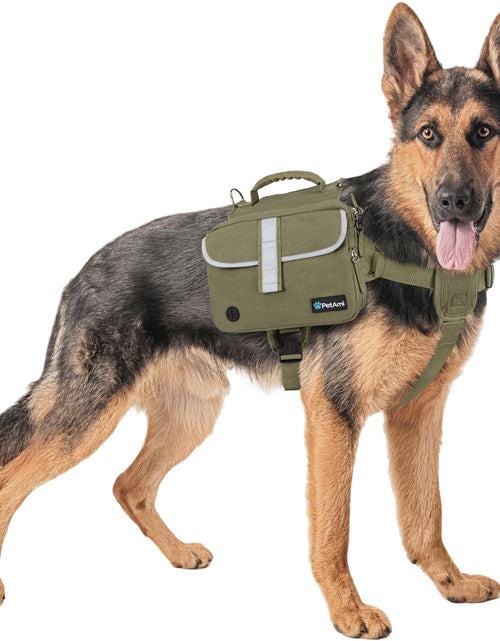 Load image into Gallery viewer, Dog Backpack for Medium Large Dogs, Dog Saddle Bag for Dogs to Wear, Harness Saddlebag with Reflective Safety Side Pockets for Hiking, Camping, Vest Dog Pack for Travel (Green, Large)
