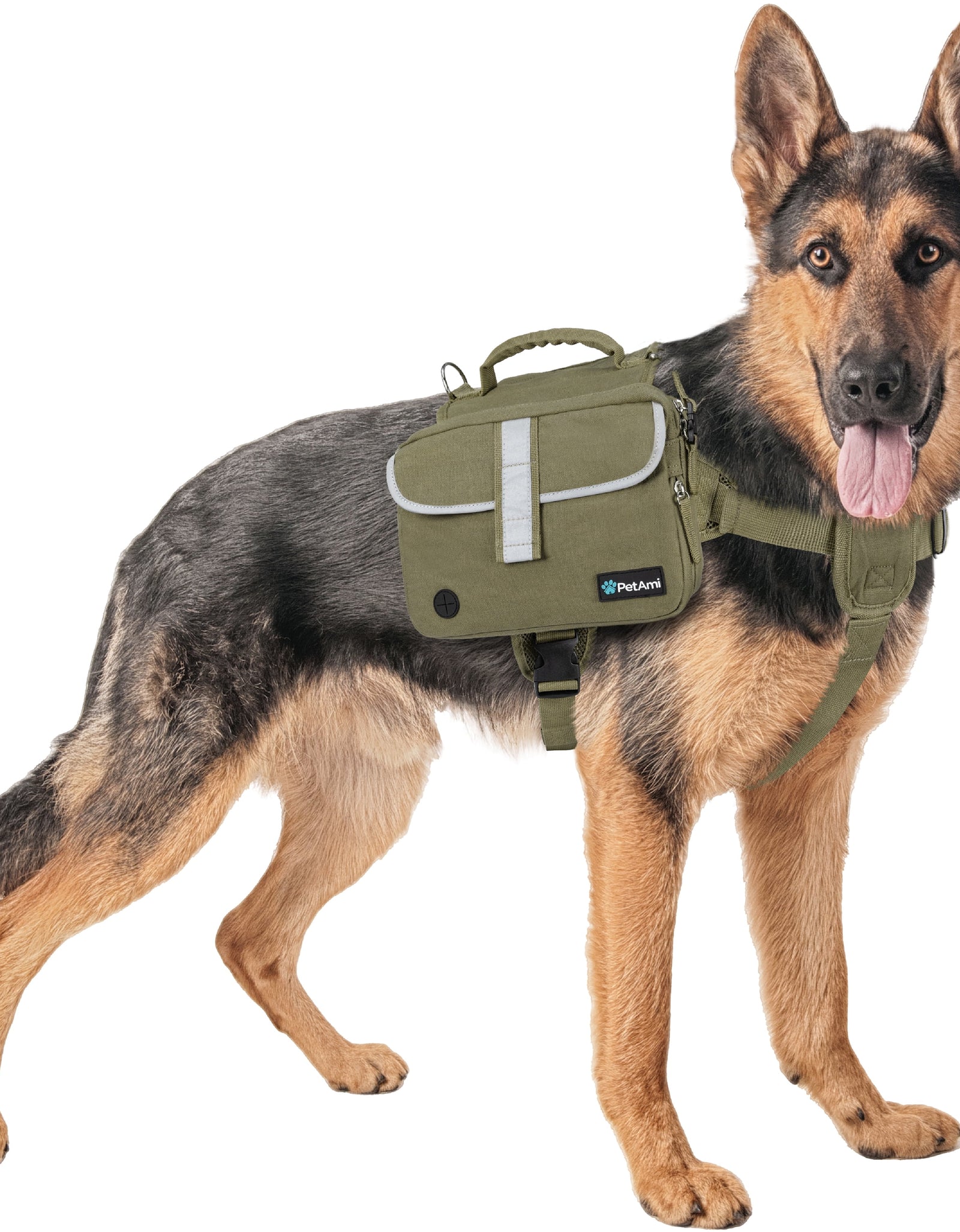 Dog Backpack for Medium Large Dogs, Dog Saddle Bag for Dogs to Wear, Harness Saddlebag with Reflective Safety Side Pockets for Hiking, Camping, Vest Dog Pack for Travel (Green, Large)