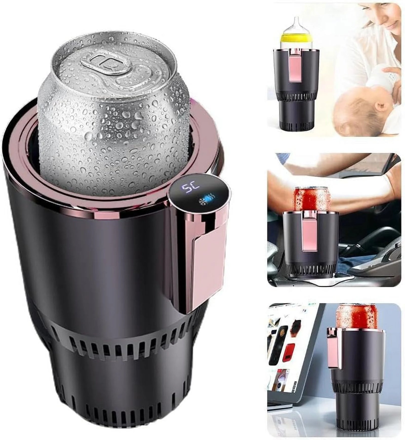 Car Cup Cooler Warmer, 2 in 1 Cooling Heating Mug Holder Cigarette Lighter Powered with LCD Display, Purple