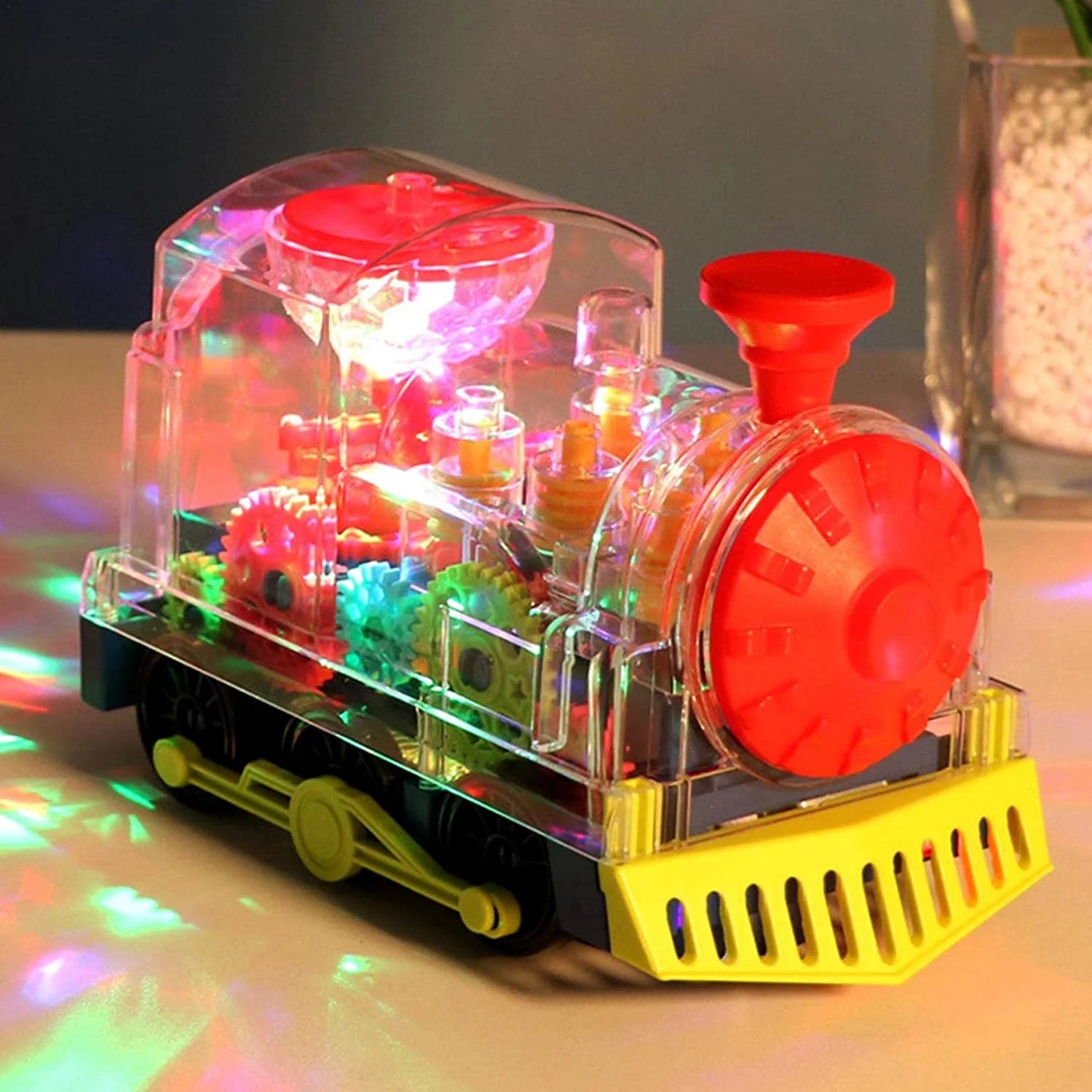 Transparent Electric Gear Train Toy, Music Light Rotating Toy Train with Battery Operated, Children'S Birthday Gift Educational Gear Toy for Kids Toddlers