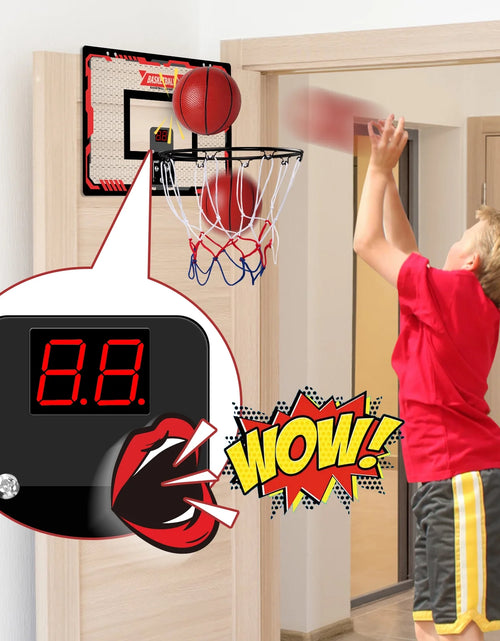 Load image into Gallery viewer, Basketball Hoop Indoor, LED Light Mini Basketball Hoops with 2 Balls &amp; Electronic Scoreboard, over the Door Basketball Hoop, Basketball Accessories for 5 6 7 8 9 10 11 12 Year Old Kids Teen Adults
