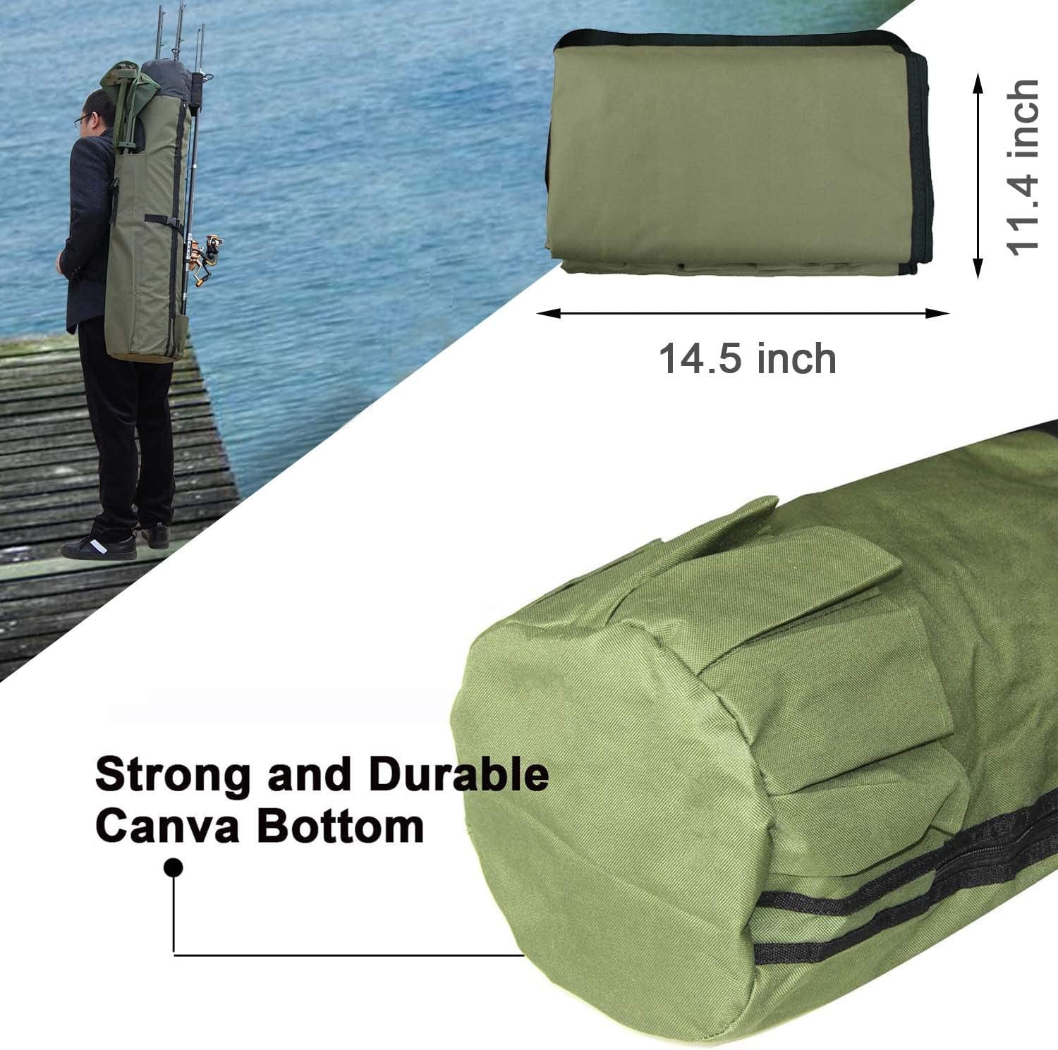 Fishing Pole Bag with Rod Holder Fishing Rod Bag Carrier Case 5 Poles Waterproof Travel Case Fishing Tackle Box Storage Bag Durable Fishing Gear Organizer Fishing Gift for Men