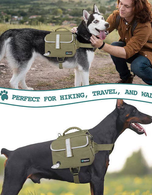 Load image into Gallery viewer, Dog Backpack for Medium Large Dogs, Dog Saddle Bag for Dogs to Wear, Harness Saddlebag with Reflective Safety Side Pockets for Hiking, Camping, Vest Dog Pack for Travel (Green, Large)
