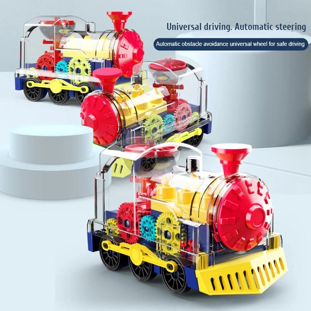 Transparent Electric Gear Train Toy, Music Light Rotating Toy Train with Battery Operated, Children'S Birthday Gift Educational Gear Toy for Kids Toddlers