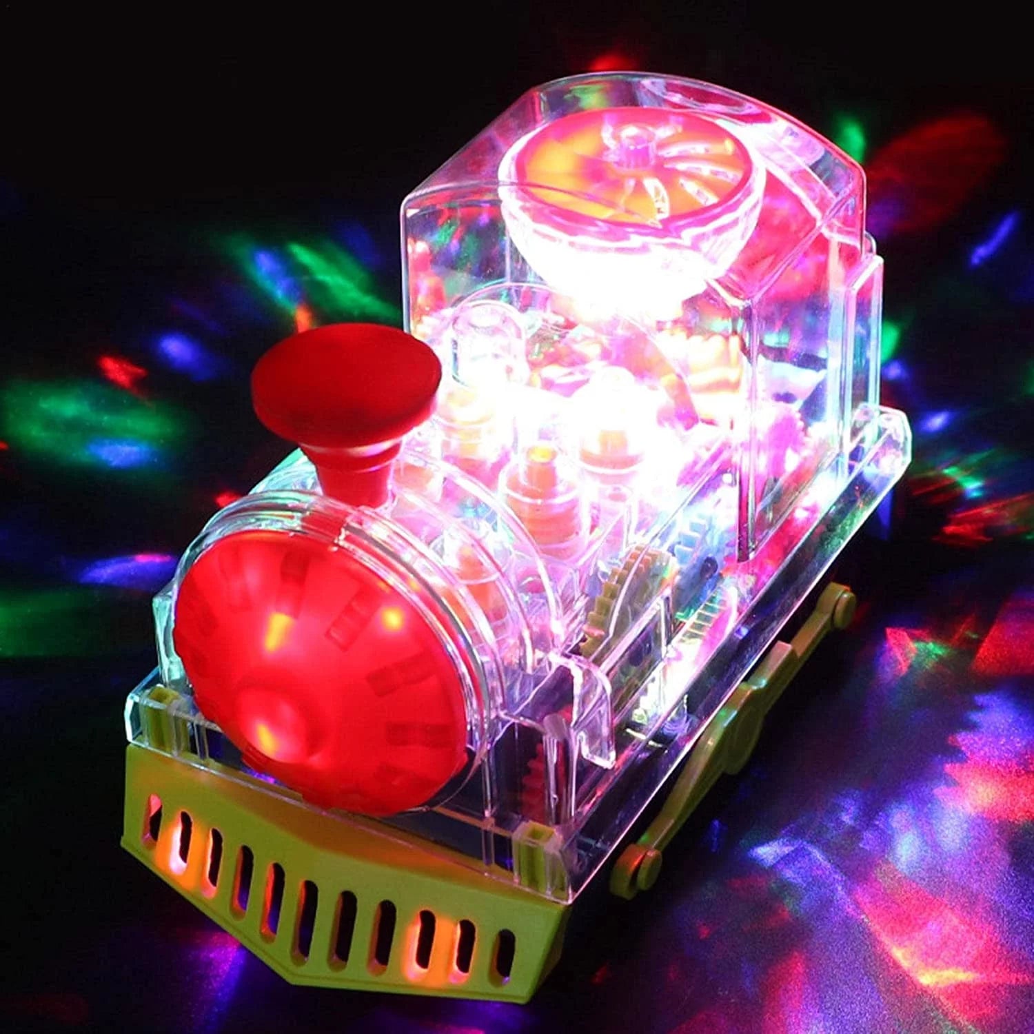 Transparent Electric Gear Train Toy, Music Light Rotating Toy Train with Battery Operated, Children'S Birthday Gift Educational Gear Toy for Kids Toddlers