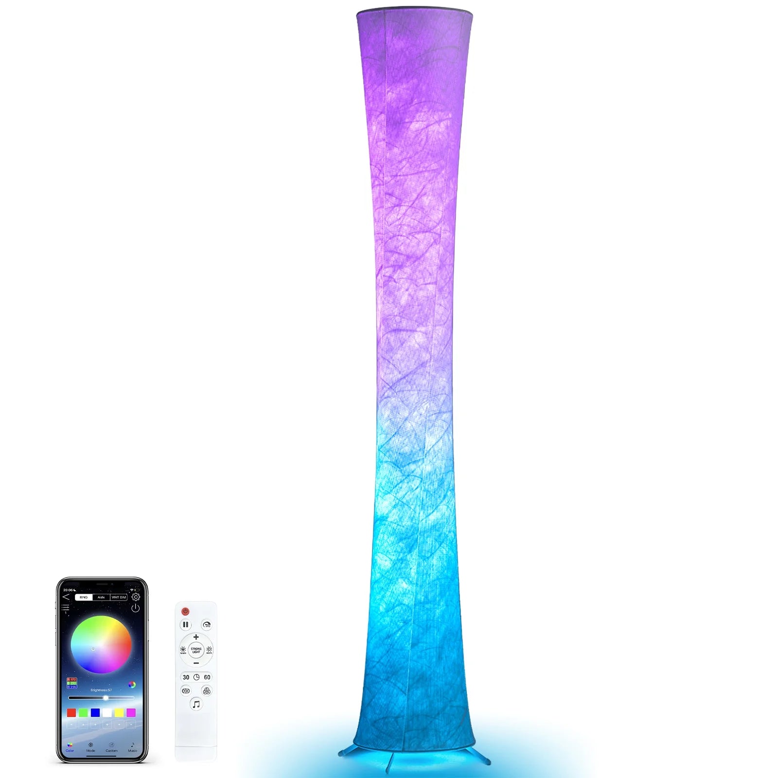 Soft Light LED Floor Lamp RGB Color Changing 61'' Modern Tall Lamp, Smart Standing Lamp with Remote Control and APP Control for Living Room, Bedroom and Game Room