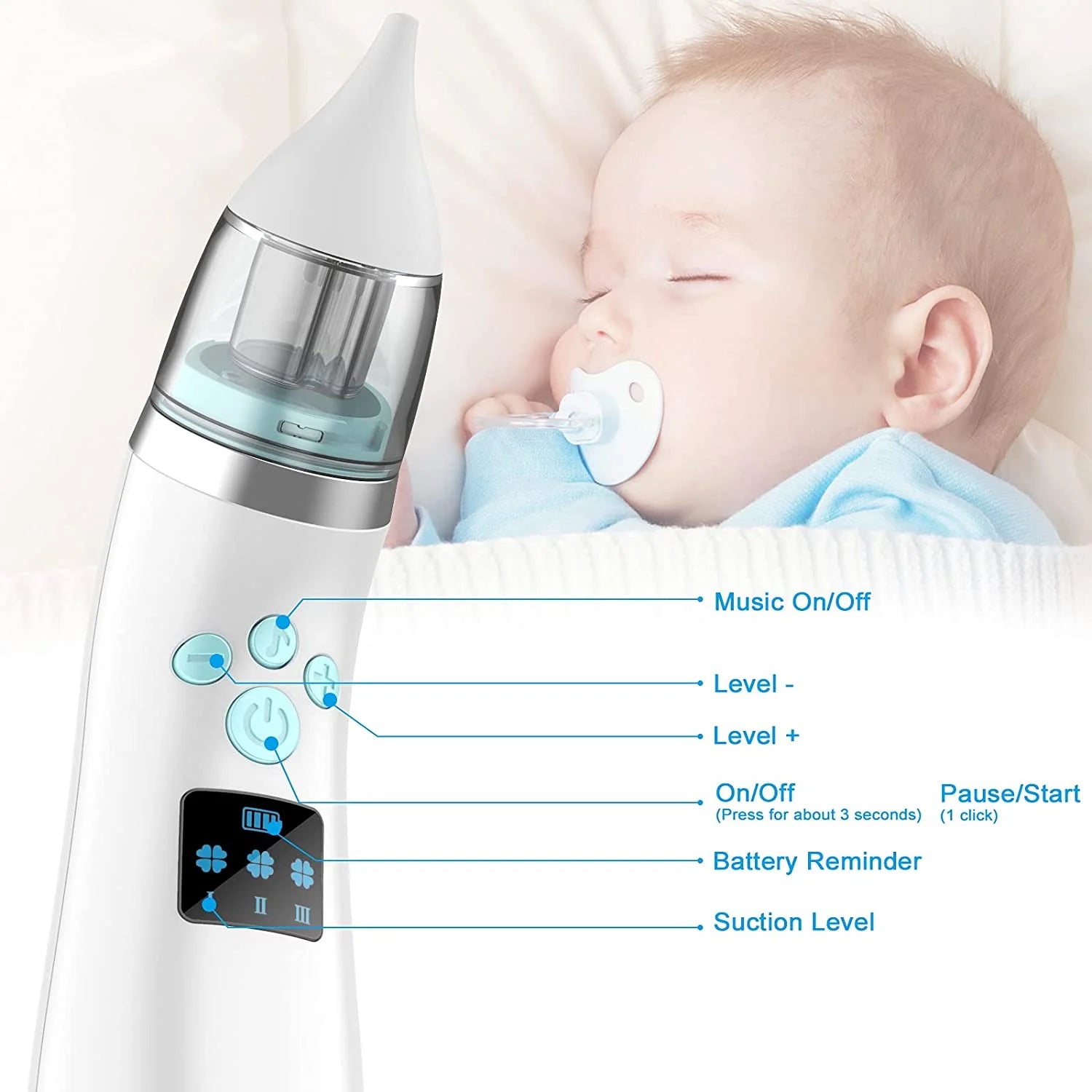 Baby Nasal Aspirator Automatic Nose Sucker Cleaner Nose Mucus Boogies Vacuum Cleaner with 3 Levels of Suction Rechargeable Portable Mucus Remover for Newborn Infant Toddler Kid