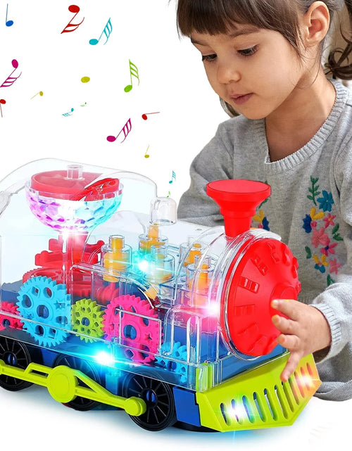 Load image into Gallery viewer, Transparent Electric Gear Train Toy, Music Light Rotating Toy Train with Battery Operated, Children&#39;S Birthday Gift Educational Gear Toy for Kids Toddlers
