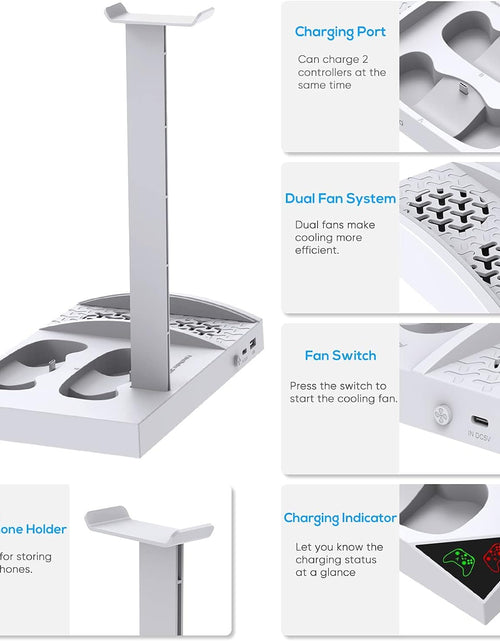 Load image into Gallery viewer, Charger Stand with Cooling Fan for Xbox Series S Console and Controller,Vertical Dual Charging Dock Accessories with 2 X 1400Mah Rechargeable Battery and Cover, Earphone Bracket for XSS
