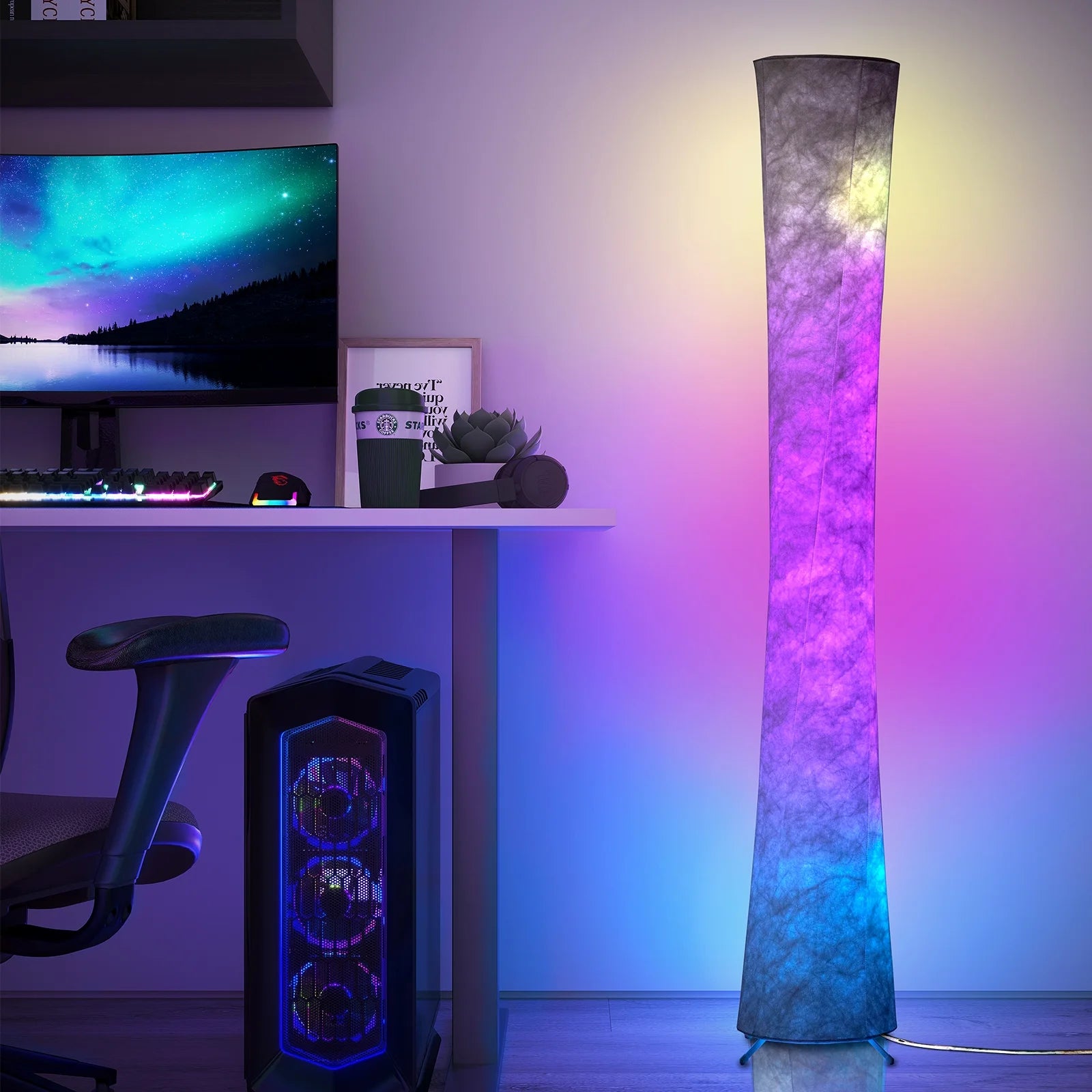 Soft Light LED Floor Lamp RGB Color Changing 61'' Modern Tall Lamp, Smart Standing Lamp with Remote Control and APP Control for Living Room, Bedroom and Game Room