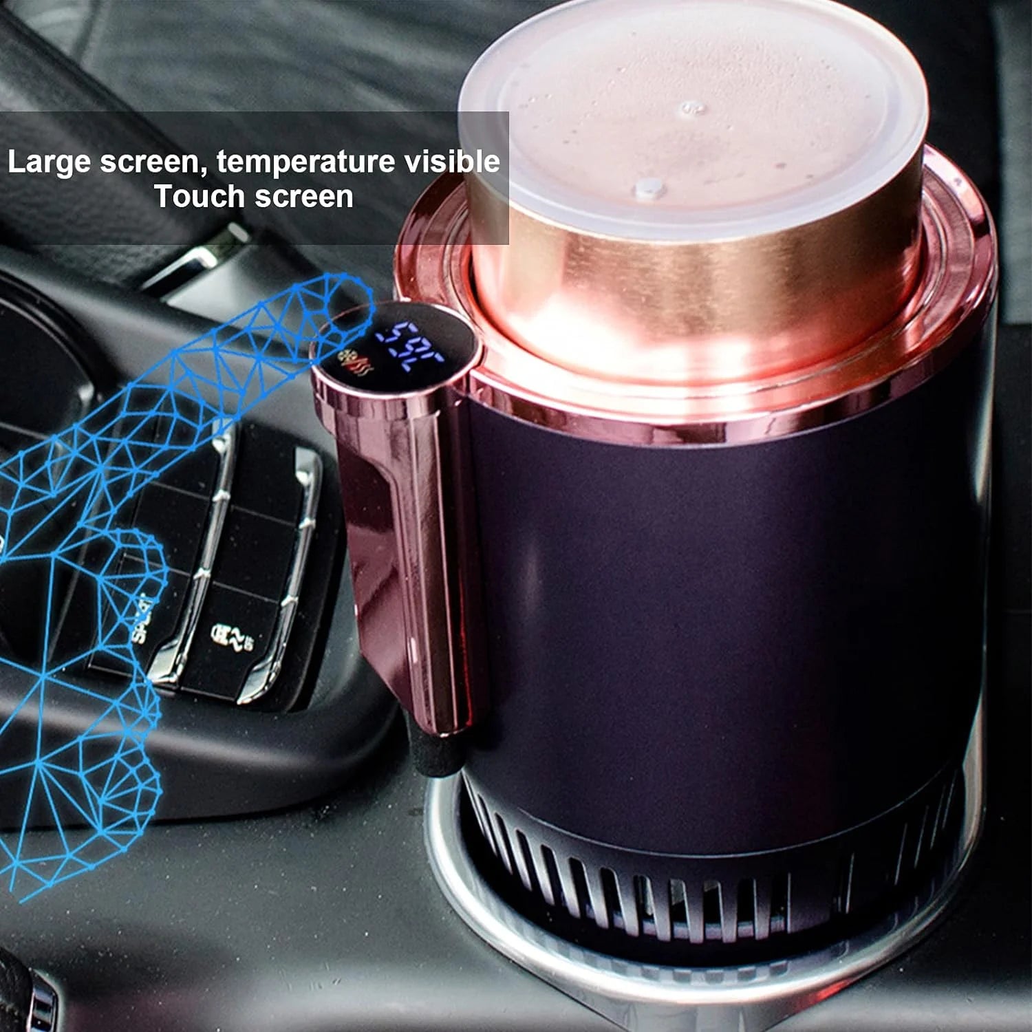 Car Cup Cooler Warmer, 2 in 1 Cooling Heating Mug Holder Cigarette Lighter Powered with LCD Display, Purple