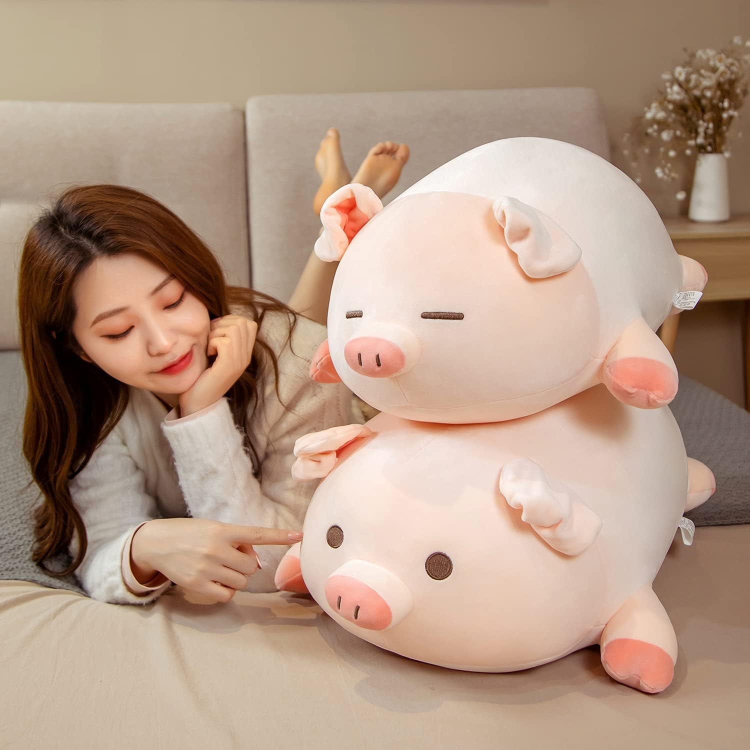 Pig Stuffed Animal 19.6” Kawaii Plushies Pig Plush Cute Pillow Plush Pillows Hugging Pillow, Fat Soft Stuffed Pig Plush Toy for Kids Girls Boys