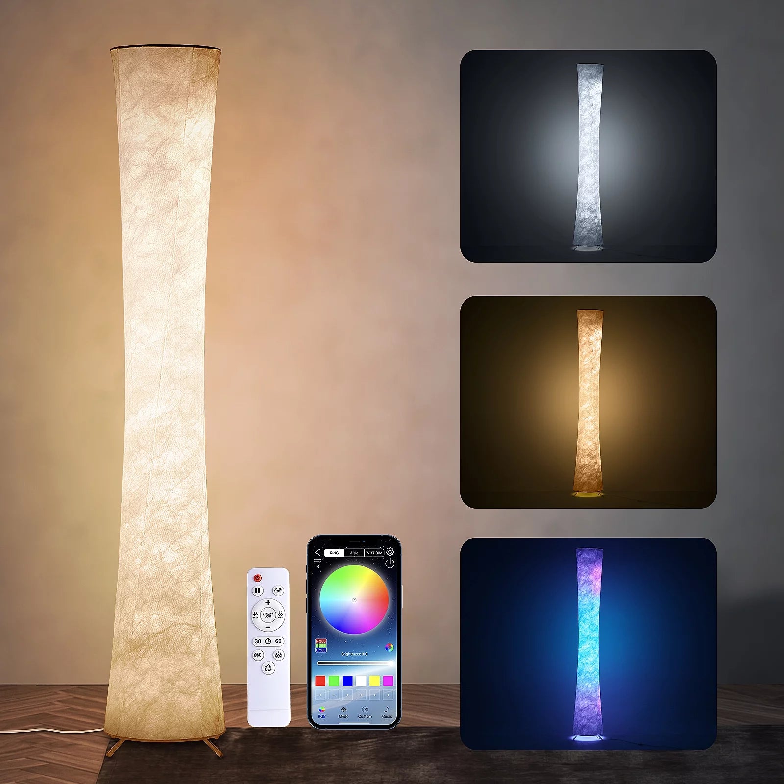 Soft Light LED Floor Lamp RGB Color Changing 61'' Modern Tall Lamp, Smart Standing Lamp with Remote Control and APP Control for Living Room, Bedroom and Game Room