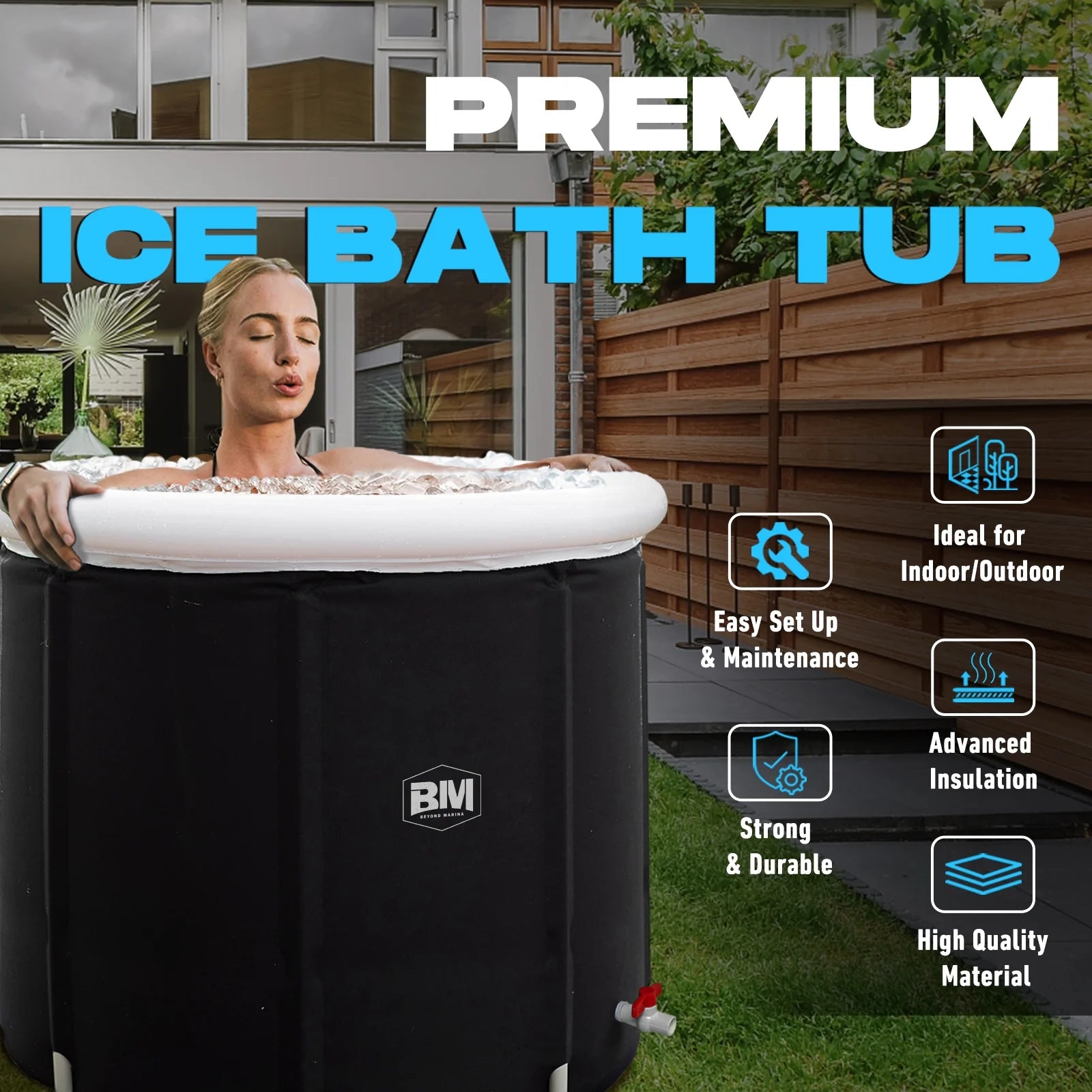 Ice Bath Tub for Athletes Portable Cold Plunge Tub Outdoor, Inflatable Recovery Bathtub for Adults, Easy Install, 106 Gallons Capacity-2 Valves