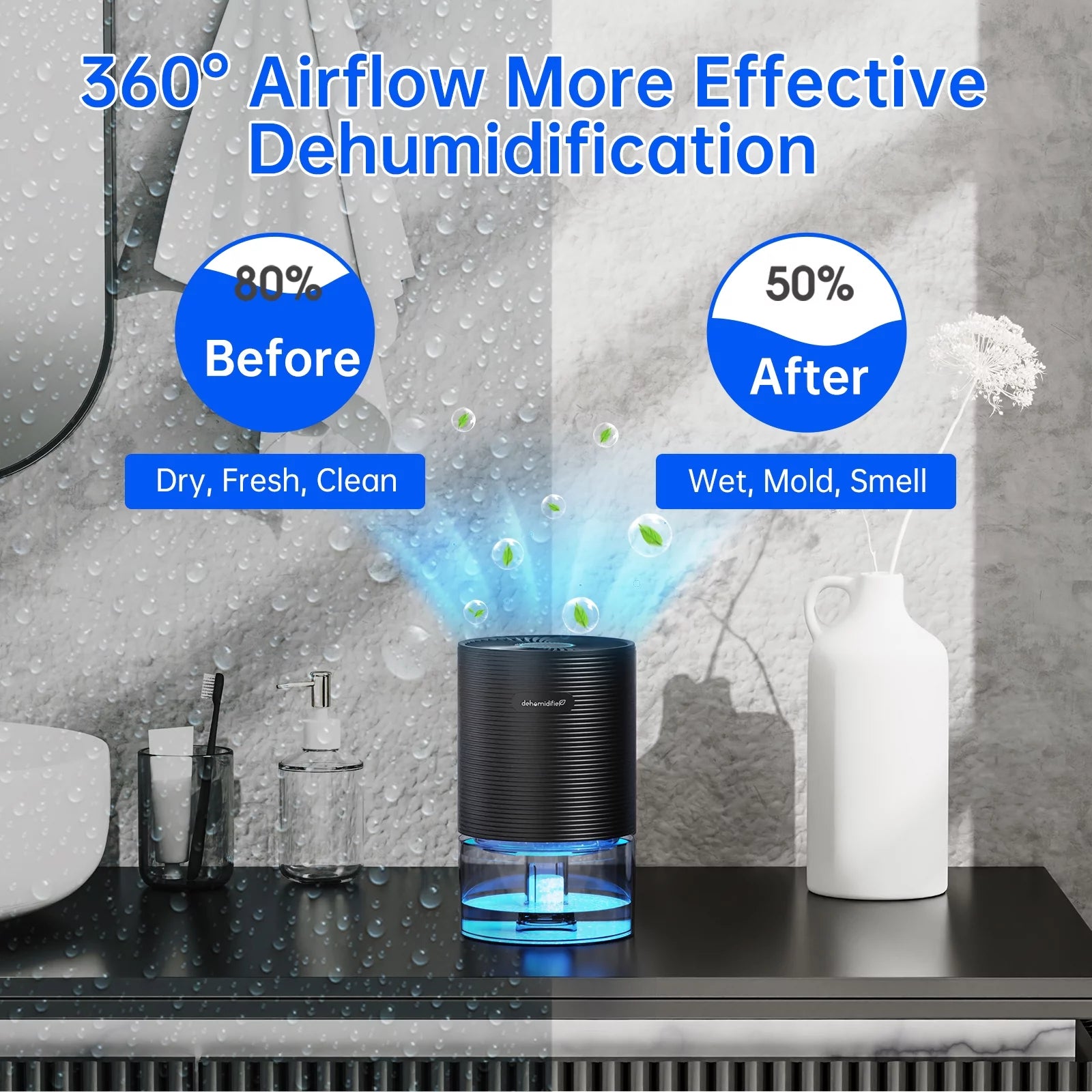 Small Dehumidifiers for Bedroom 27Oz with Auto-Off,7 Colors LED Light up to 215 Sq.Ft-Black